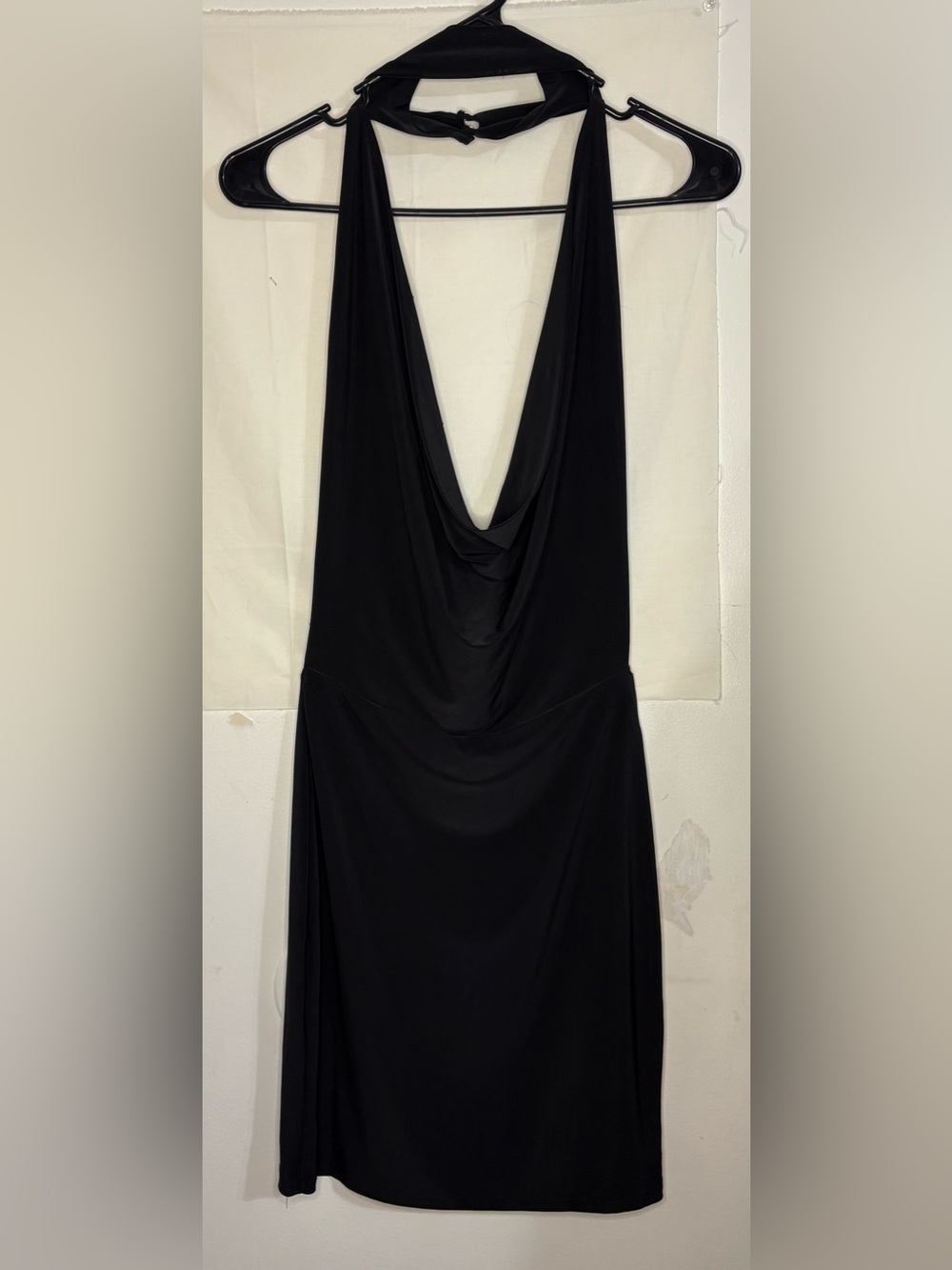 Women’s Black Halter Cowl-Back Dress